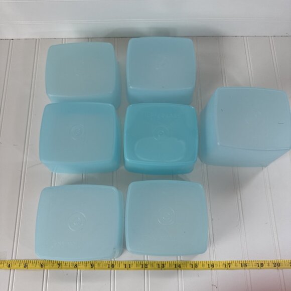 Vintage Tupperware Blue Square Round Freezer Containers 311 with Lids Set of 5 - Picture 11 of 15